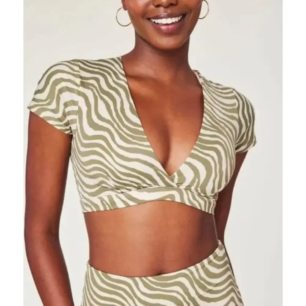 Andie Sorrento‎ Swim Top Bias Stripe Olive Women's X-Small Summer Beach Vacation
